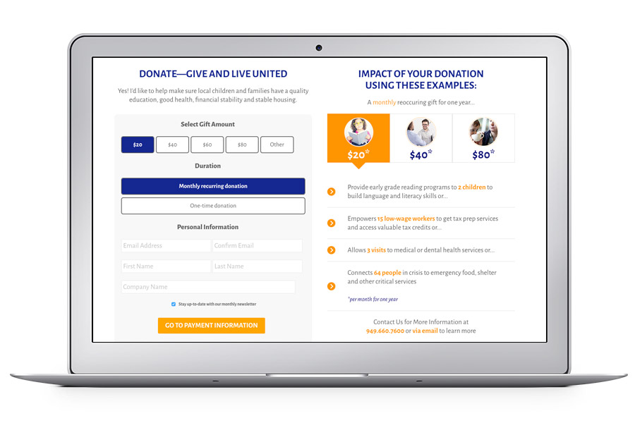 United Way Orange County CA Website Donations by Ripcord Digital Inc.